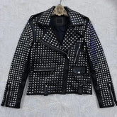 Steampunk Studded Biker Jacket Obsidian Fortress Leather with Full Metal Accent